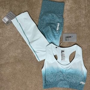 Gymshark Seamless Ice Blue Ombre Set Leggings and Bra